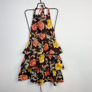 April Cornell Cotton Ruffle Full Bib Apron Brown Coral Farmhouse Rustic One Size